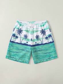 Bañador con cordón en la cintura y estampado de palmeras para adolescentes - Multicolor - Ver 4