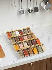 1 Set Caja de almacenamiento de cosméticos de acrílico multifunción tipo cajón, organizador de gabinete de tocador, estante para frascos de especias, estante de almacenamiento plegable para encimera de cocina, viaje al sol fresco - transparente - Ver 2