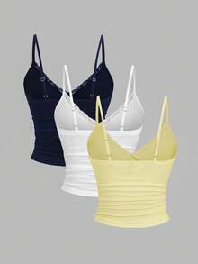 SHEIN Sweetro Y2K Sexy Lace Trim Ruched Camisole Set - Multicolor - View 2