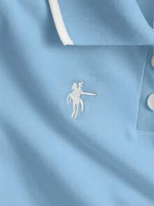 GlowEve Contrast Color Polo Collar Knit Embroidered Sleeveless Vest - Blue - View 4