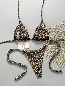 SHEIN Swim Vcay Women's Sexy Leopard Print Halter Tie Bikini Set For Beach Vacation - Multicolor - View 2