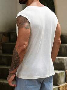 VENTUSAIL Men's Sleeveless Shirt, Scoop Neck Design, Casual Vacation Style, White - White - View 2