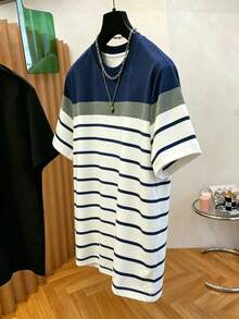 Resyla Herren Outdoor Oberteile, neue Sommerkollektionen, gemusterte Designs, mehrfarbige Streifen, weiß, marine, Outdoor Bekleidung, weiter Rundhalsausschnitt, Herren T-Shirts. - Verschiedenfarbig - Übersicht 3