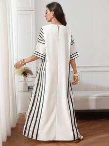 Al Najma Đầm maxi Thổ Nhĩ Kỳ dành cho nữ và áo abaya truyền thống Ả Rập. - Màu be - Xem 7
