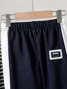 SHEIN Streecool Kids 男童休闲Polo衫长裤套装（2件套），宽松版型，撞色设计，适合日常、休闲、度假、聚会、街头风格等场合。 - 藏蓝色 - 查看 5