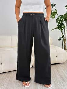 Solflare Pantalones sueltos y casuales de color negro talla grande, aptos para exteriores, uso diario, fiestas, viajes, bodas, festivales de música, vuelta al colegio, graduación, vacaciones en la playa, ropa urbana, ropa de estar en casa, compras, paseos por la ciudad, uso versátil, con tela con caída tipo blazer, nueva colección primavera/verano - Negro - Ver 3