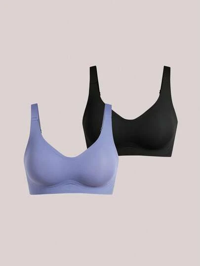 Veilyse 2pcs Minimalist Comfortable Sports Bras For Women, Wireless, Solid Color