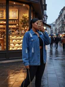 Denim Jacke mit Riss, Pattentasche, - Blau - Übersicht 7
