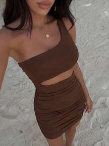 Bonvoyette Dress Memotong Plain Seksi - Chocolate Brown - View 5