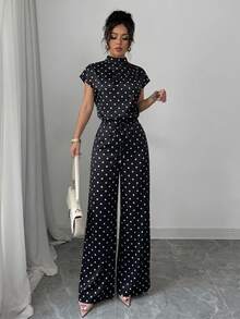 Allurite Elegantes, lässiges apricotfarbenes gewebtes ärmelloses Oberteil, apricotfarbene gewebte Weite Hose, Damen 2-teiliges Set - Schwarz - Übersicht 6