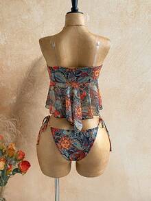 Soleia Traje de baño de tirantes de malla con estampado de girasol en estilo retro americano 2026 - Multicolor - Ver 2