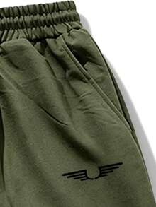 Manfinity Roughcore Conjunto de camiseta de tirantes de color de contraste para hombre, conjunto de color de contraste negro & verde, diseño minimalista de ala pequeña & logotipo, casual, deportivo, minimalista, verano, vacaciones - Negro - View 3