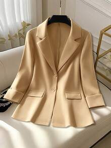 EMERY ROSE Blazer casual de mujer de unicolor con cuello de solapa y manga larga - Caqui - Ver 1