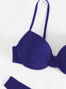 Swim SPRTY Bộ bikini 2 mảnh màu đen gợi cảm dành cho nữ, gồm áo quây và quần bơi xếp ly, thích hợp mặc đi biển mùa hè. - Màu xanh hải quân - Xem 6