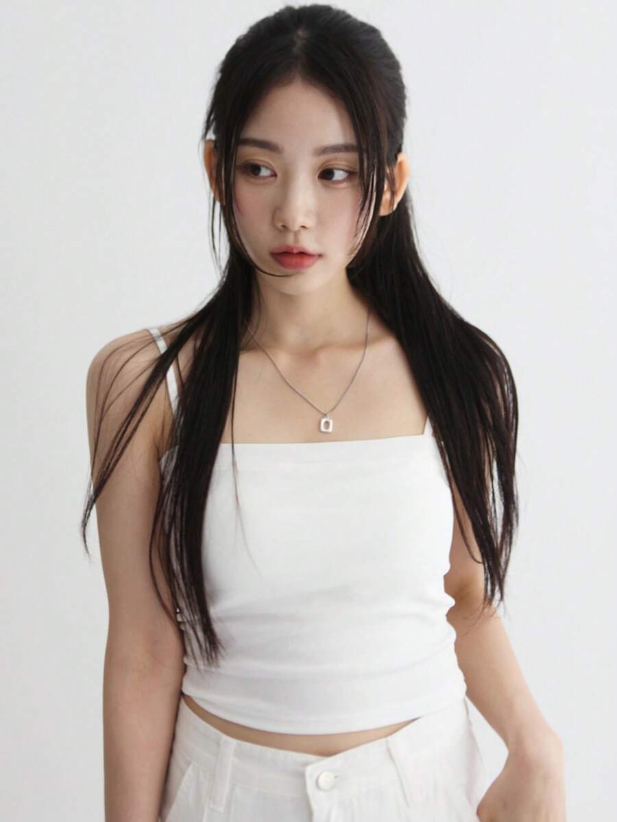 DAZY Women Summer Solid Color Slim Fit Cami Top - White - View 1