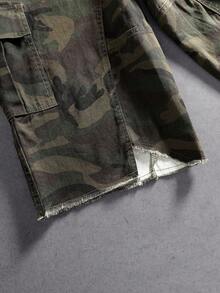 Manfinity Denimwave Quần short denim nam dáng rộng nhiều túi, họa tiết rằn ri, quần short cargo rằn ri nam, quần short rộng thùng thình rằn ri. - xanh quân đội - Xem 6