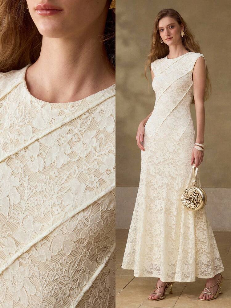 WOMEN'S ROMANTIC LACE STRUCTURED LONG DRESS, SPRING/SUMMER
