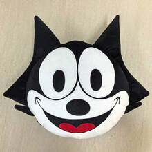 SHEIN Felix The Cat قطعة واحدة وسادة قطنية على شكل رأس قطة كرتونية، وسادة زخرفية بتطريز رائع، مناسبة للوضع في المنزل أو السيارة أو كهدية. - أبيض وأسود - مشاهدة 7