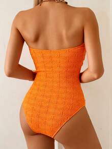 Swim Vcay Bộ đồ bơi liền thân quây ngực bằng vải jacquard họa tiết sao biển màu hồng dành cho nữ, thích hợp cho kỳ nghỉ hè và đi biển. - trái cam - Xem 2