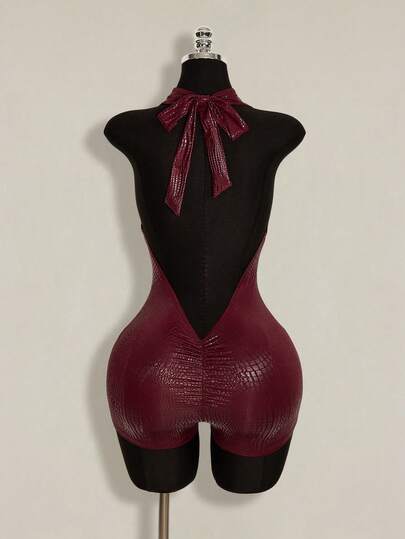 SHEIN ICON Women's Backless Sexy Halter Neck Romper Unitard