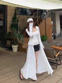 DAZY Leichte Damen Kapuzenjacke, lässig, locker geschnitten, Langarm Windjacke, geeignet für Sommer, Frühling und Herbst, modischer Streetwear-Stil, Strandresort - Weiss - Übersicht 10