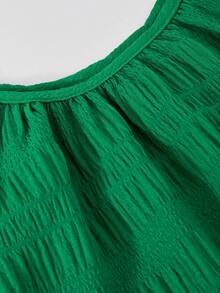 SHEIN Girls' Rainbow Striped Colorblock Vacation Floral Print Spaghetti Strap Ruffle Hem Casual Dress - Green - View 7