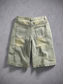 Manfinity Denimwave Men's Solid Color Retro Casual Versatile Patchwork Denim Wide Leg Shorts - Light Wash - View 2