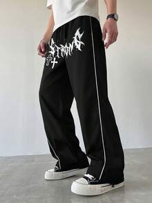 Coolqubz Teens' New Spring/Summer Gothic Lightning Graphic Casual Straight Leg Sports Streetwear Pants - Black - View 1