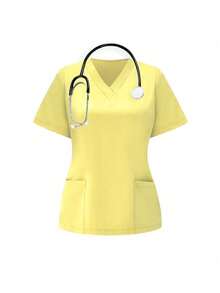 TaskEZ Scrubs Set: V-Neck Short Sleeve Top & Pants Scrub Uniform For Healthcare Workers - Yellow - View 3