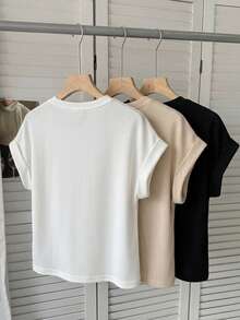 SHEIN LUNE 3件套女士休闲圆领短袖T恤，饰有字母和刺绣图案，适合春夏季节、户外活动、海滩、婚礼派对、工作场合穿着。 - 彩色 - 查看 2