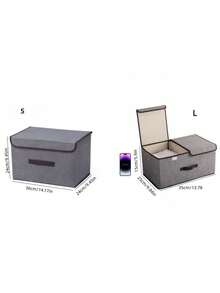 Foldable Storage Box With Lid Desktop Drawer Organizer Closet Shelf Container Underwear Socks Cosmetics Clothes Home Space Saver Portable Multi Use - Grey - View 3