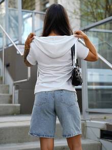 SAYEHFBABY 女式朋克风格印花短袖连帽衫套头衫秋季 - 灰色 - 查看 2