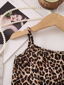 SHEIN Baby Girl Knitted Leopard Print & Floral Romper - Multicolor - View 6