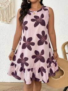 SHEIN Frenchy Plus Size Women Floral Print Backless Sleeveless Dress - Pink - View 2