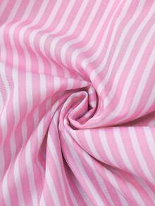 SHEIN Franclia Women's Pink And White Striped Shirt,Summer Elegant Holiday Vacation Holiday Casual Minimalist Button Short Sleeve Stand Collar Versatile Commute - Multicolor - View 4