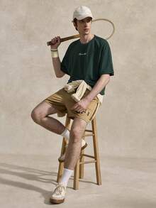 Courvante Herren Slogan Muster Rundhals Casual Kurzarm Grafik T-Shirt Streetwear dunkelgrünes Zitat Shirt Oversize T-Shirt, Strickstoff, für Tennis Sport, Golf, Vatertags Geschenk für Vater & Freund, Outfits für Männer - Dunkelgrün - Übersicht 2