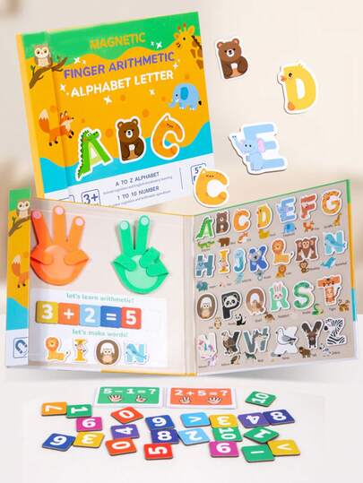 POKOJA LAND Magnetic Math And Alphabet Learning Book, Interactive Finger Counting Calculation Toy, 26 Animal Letters & Numbers Spelling Board, Early Educational Cognitive Toy With Storage Bag For Kids 3+ Years