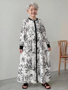 FRIFUL Women's Pleated Full Print Casual Party Dress Sun Dresses For Women - Black - View 5