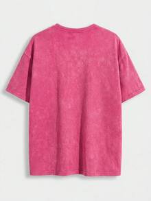 Manfinity Joysei Plus Size Men's Rose Red Snowflake Letter Embossed Loose Fit T-Shirt, Summer - Rose Red - View 3