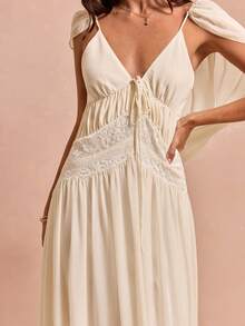 Enchnt Vestido elegante de mujer de gasa con encaje de contraste y fluido - Albaricoque - Ver 5