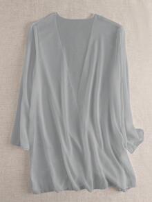 Swim Vcay 女款純色休閒度假海灘和服式罩衫 - 灰色 - 查看 2
