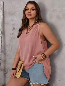 EMERY ROSE 大码女式蕾丝拼接前短后长吊带背心 - 粉色 - 查看 4