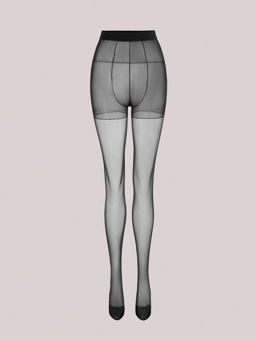 Veilyse 1pc Women Core-Spun Tights, Suitable For Wearing With Skirts, Cozy - Black - View 1