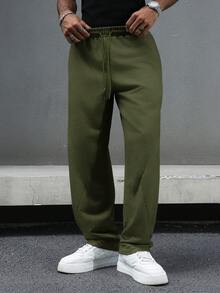 Manfinity Hypemode Pantalón de chándal gris casual con cordón y bajo con abertura para hombre joven - Verde militar - Ver 5