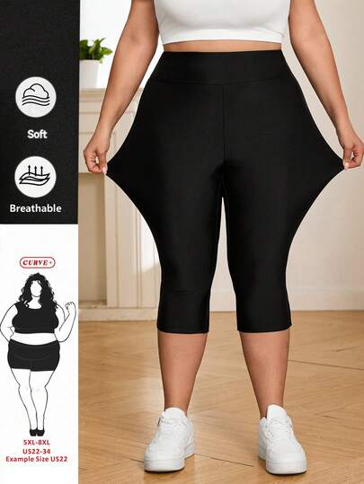 SHEIN CURVE+ Women's Super Soft Cropped Pants In Plus Size For Summer, Made Of Cool Fabric Cropped Pants