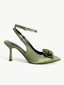 CUCCOO CHICEST Damenschuhe mit doppelter dreidimensionaler Schleife, spitzer Zehenpartie, Knöchelriemen, Stiletto-Absatz, elegant, romantisch, süß, grün, High-Heel-Schuhe für Dates, Nachmittagstee und Pendeln - Grün - Übersicht 8