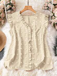 SHEIN DreamScene Plus Size Women Solid Color Ruffle V-Neck Cap Sleeve Blouse - Apricot - View 1