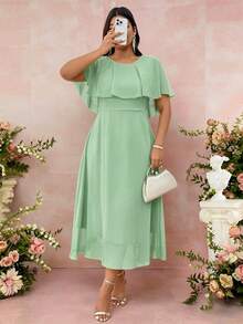 Allurite Vestido largo de gasa elegante de unicolor y cuello redondo holgado para mujer de talla grande, vestido de verano, vestido de primavera elegante, vestido formal elegante para mujer, vestido de boda, vestido de invitada de boda - Multicolor - Ver 3