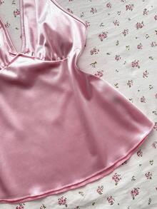 Elamini Áo hai dây satin màu nâu nhạt thắt nơ dành cho nữ, thích hợp mặc hàng ngày, gợi cảm và ngọt ngào, phù hợp cho đi chơi hoặc kỳ nghỉ lãng mạn. - Màu Hồng baby - Xem 5