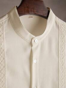 Manfinity RSRT Men's Solid Color Contrast Lace Short Sleeve Single-Breasted Shirt, Holiday - Apricot - View 3